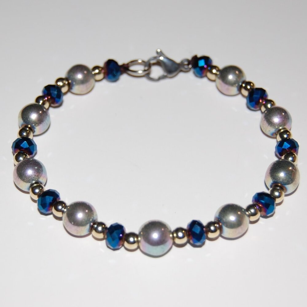 Silver Balls Bracelet,Clasp Closure Bracelet,Silver and Glass Beaded Bracelet